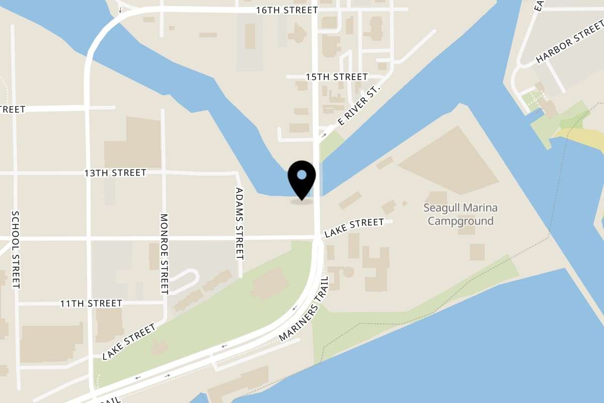 Map showing the location of The Spices Restaurant & Bar Two Rivers on 1210 Washington St in Two Rivers